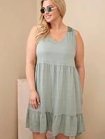 Dámske viskózové šaty bez rukávov s khaki čipkou