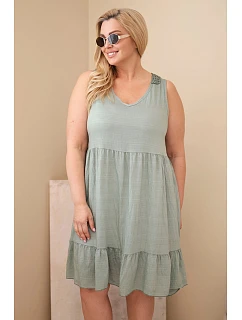 Dámske viskózové šaty bez rukávov s khaki čipkou