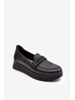 Skórzane Półbuty Na Platformie Z Ozdobą Czarne Lemar Lehira