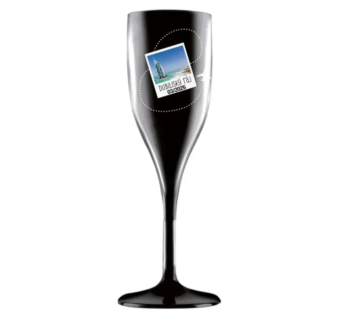 Vlastní text na cestovatelskou prosecco sklenici