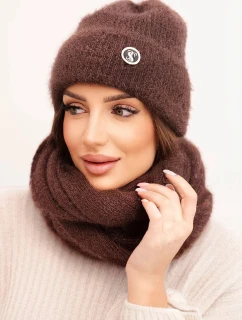 Dámsky set s klobúkom a šálom hnedý - K-Fashion