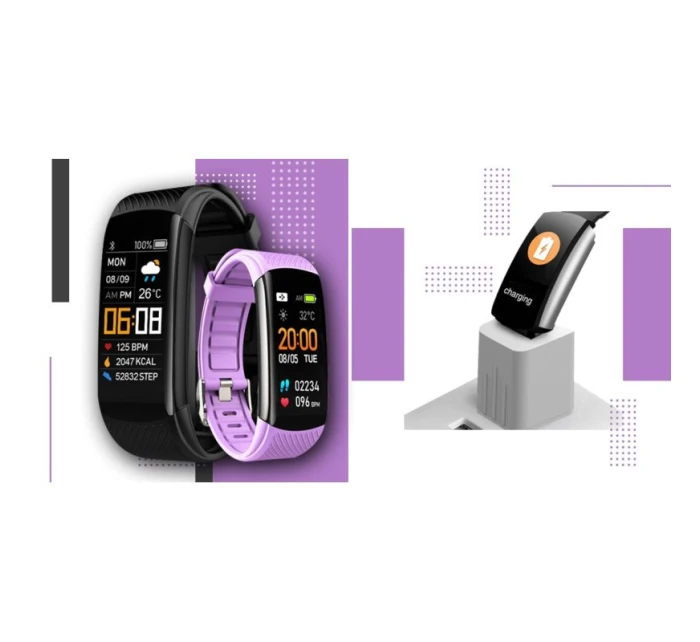 GIEWONT Smart hodinky čierne svetlo fialové 2 pruhy GW200-8 GIEWONT Smart hodinky čierne svetlo fialové 2 pruhy GW200-8