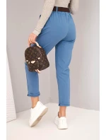 Dámske bavlnené nohavice s opaskom a rozšírenými nohavicami z džínsoviny
