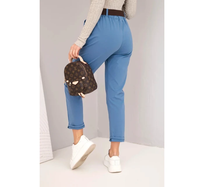 Dámske bavlnené nohavice s opaskom a rozšírenými nohavicami z džínsoviny