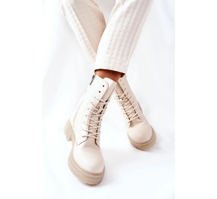 Wysokie Botki Workery Beżowe Rozelle Wysokie Botki Workery Beżowe Rozelle