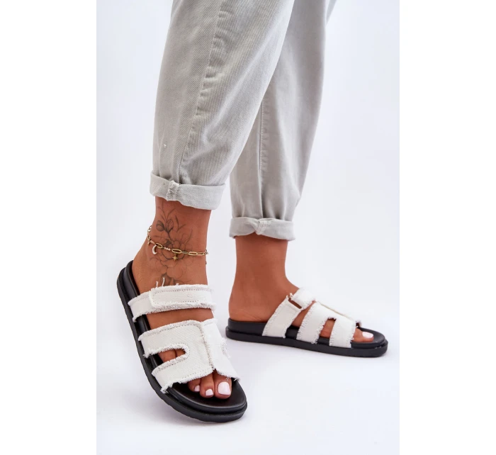 Damskie Klapki Materiałowe Na Rzep Białe Lamirose Damskie Klapki Materiałowe Na Rzep Białe Lamirose