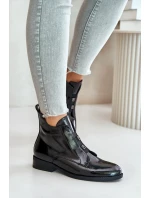 Lakierowane Botki Na Zamek Ocieplane Płaski Obcas S.Barski HY42-717 Czarne
