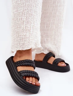 Piankowe Lekkie Klapki Damskie Na Platformie S.Barski ZK51-001 Czarne