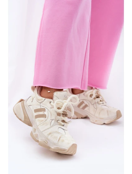 Dámské Kožené Tenisky model 21692733 Béžové - Goe