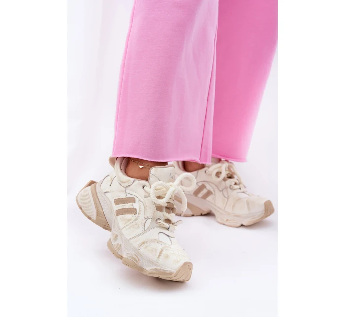 Dámské Kožené Tenisky model 21692733 Béžové - Goe