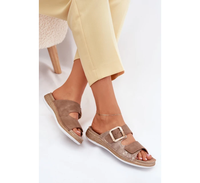 Klapki Damskie Z Klamrą I Rzepem INBLU MK000013 Brązowe