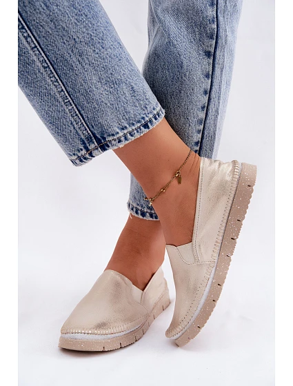 Dámské polobotky nazouvací kožené zlaté model 22122600 - Maciejka