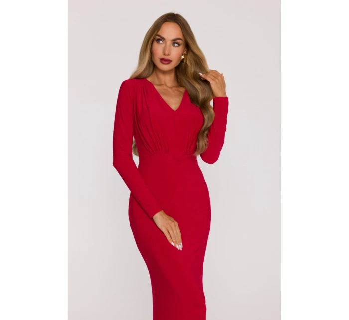 M891 Šaty s opaskom a šerpou - červené