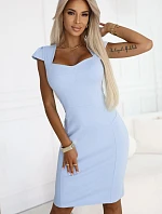 318-8 Elegantné midi šaty s krásnym výstrihom - MODRÉ