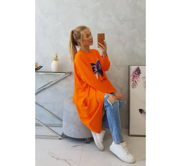 Oversize halenka s potiskem oranžová Oversize halenka s potiskem oranžová