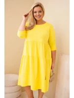 Dámske Plus veľkosť bavlnená sukňa s volánikmi a volánové rukávy žltá