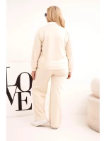 Dámske Plus veľkosť Butterfly Set so širokými nohami a golierom béžová