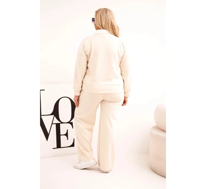 Dámske Plus veľkosť Butterfly Set so širokými nohami a golierom béžová