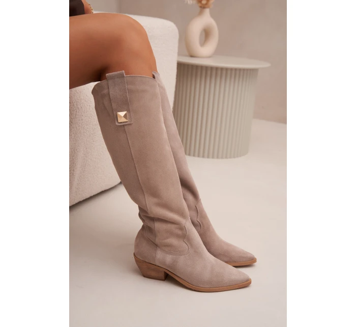 Kožené Semišové Kozačky   Cappuccino model 21718488 - Zazoo
