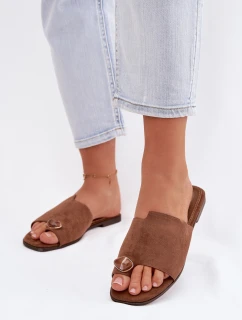 Dámské ploché nazouváky s ozdobným detailem Eko semiš hnědé model 21937733 - Boto