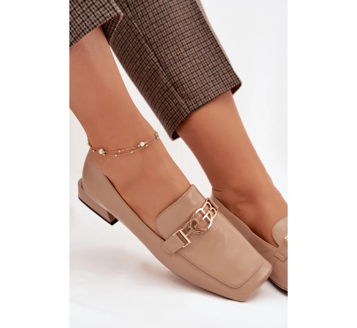 Kožené dámské mokasíny s ozdobným detailem D&A CR61-3125 Béžové