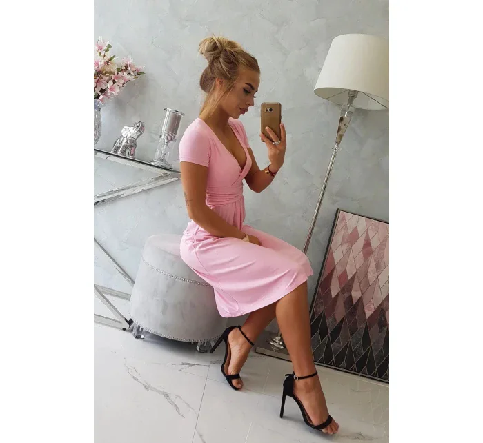 Tehotenské šaty s výstrihom 60942 ružové - Kesi Tehotenské šaty s výstrihom 60942 ružové - Kesi