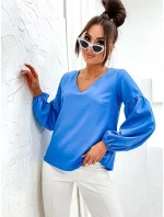 Svetlomodrá elegantná dámska blúzka s ozdobnými rukávmi (698)