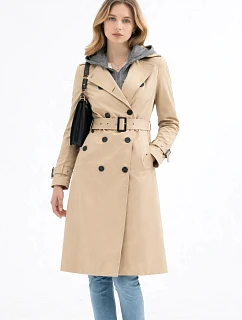 Klasyczny trencz z odpinanym kapturem Goodlookin ciemny beżowy (T2-2252#-5)