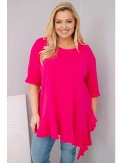Dámska blúzka v nadmernej veľkosti s bavlnou a volánom a vyhrnutými rukávmi Fuchsia