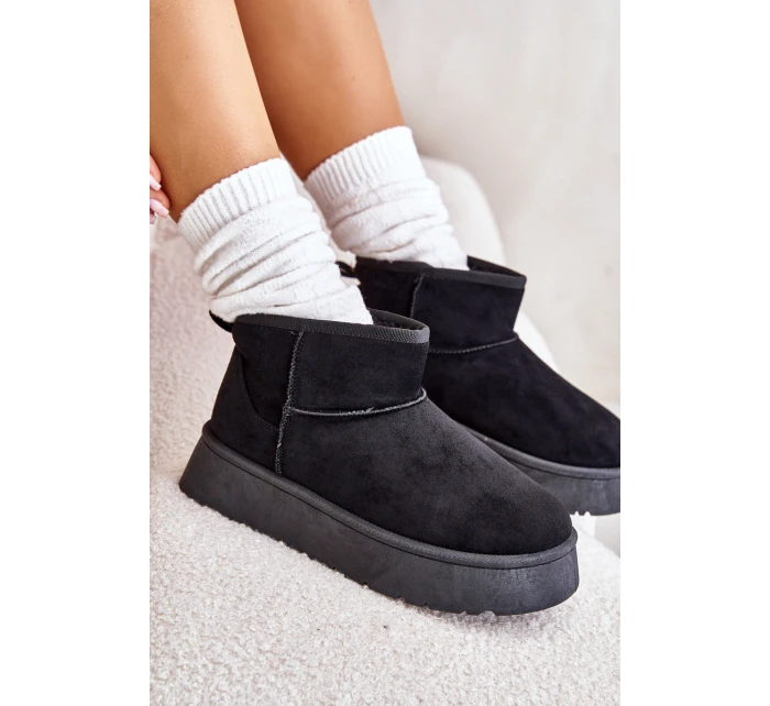 Niskie Śniegowce Damskie Na Platformie Ocieplane Futerkiem Czarne Saldren Niskie Śniegowce Damskie Na Platformie Ocieplane Futerkiem Czarne Saldren