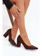 Dámske lodičky Sergio Leone z eko-semišu so stĺpcovým podpätkom - čokoládové