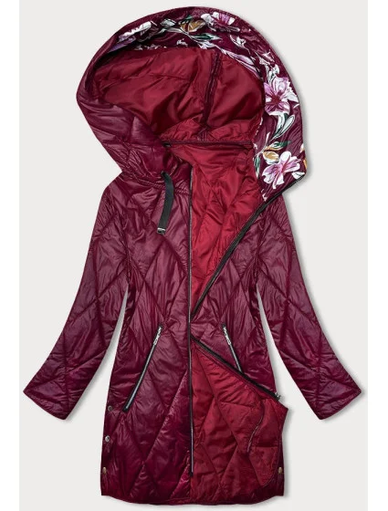 Dámská bunda ve vínové bordó barvě s ozdobnou kapucí model 19425167 - S'WEST Dámská bunda ve vínové bordó barvě s ozdobnou kapucí model 19425167 - S'WEST