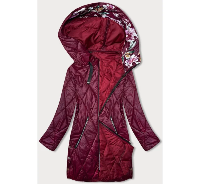 Dámská bunda ve vínové bordó barvě s ozdobnou kapucí model 19425167 - S'WEST Dámská bunda ve vínové bordó barvě s ozdobnou kapucí model 19425167 - S'WEST