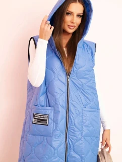 Dámska prešívaná vesta s kapucňou na zips v džínsovej farbe