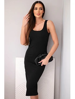 Dámske viskózové rebrované šaty bez ramienok čierne