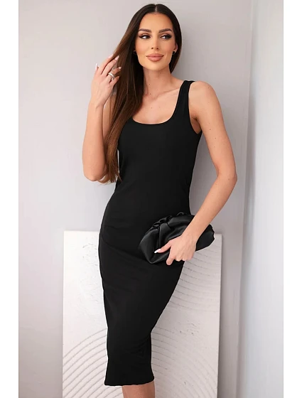 Dámske viskózové rebrované šaty bez ramienok čierne