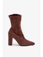 Dámské kozačky na podpatku s prošíváním hnědé model 21709481 - Boto