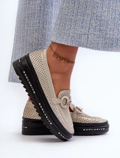 Dámske mokasíny na platforme z lesklej kože so zlatým zdobením S.Barski