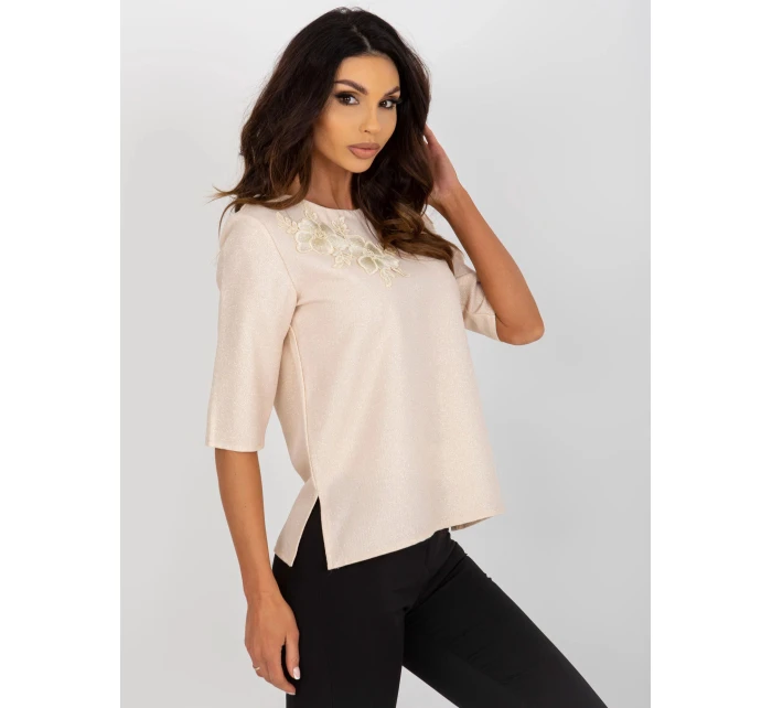 Dámská halenka LK BZ model 21288375 Béžová - FPrice Dámská halenka LK BZ model 21288375 Béžová - FPrice