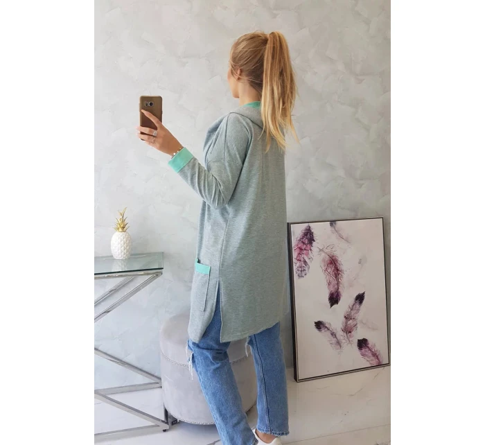 Dvojfarebná pláštenka s kapucňou 21679 mätová+šedá - Kesi