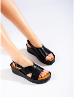 Zaujímavé dámske sandále čierne na kline