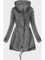 Dlouhá černá dámská džínová bunda s kapucí model 18242897 - Re-Dress