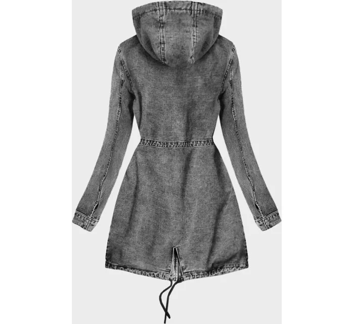 Dlouhá černá dámská džínová bunda s kapucí model 18242897 - Re-Dress