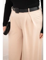 Dámske Plus veľkosť široké nohavice s opaskom béžová Dámske Plus veľkosť široké nohavice s opaskom béžová