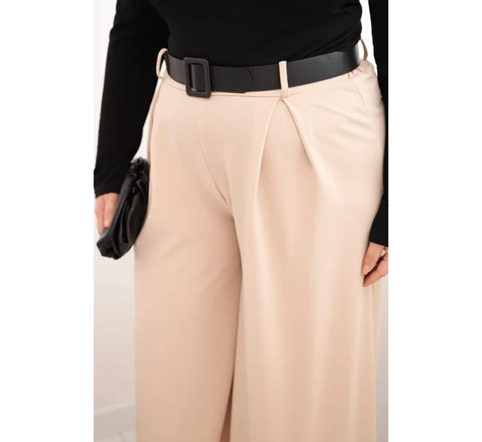 Dámske Plus veľkosť široké nohavice s opaskom béžová Dámske Plus veľkosť široké nohavice s opaskom béžová