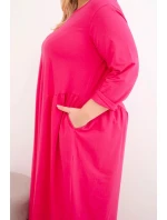 Dámske Plus veľkosť bavlnená sukňa s dlhými rukávmi a pásom Fuchsia