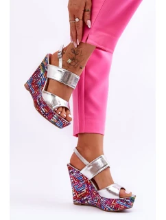 Damskie Sandałki Na Koturnie Srebrne Calderia