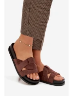 Dámské pantofle Eko semiš s pásky tmavě hnědé Marivessa