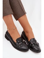 Dámské polobotky na ploché podrážce s ozdobnými květinami Černé Tavillette