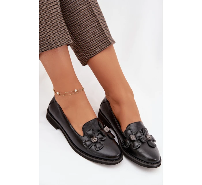 Dámské polobotky na ploché podrážce s ozdobnými květinami Černé Tavillette